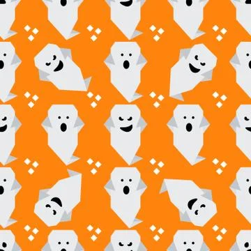 Vector seamless pattern Halloween ghost origami Illustrazione stock