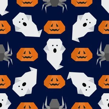 Vector seamless pattern Halloween Party origami Illustrazione stock