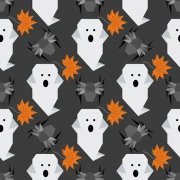 Vector seamless pattern Halloween Party origami 스톡 일러스트