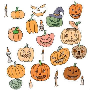 Vector seamless pattern for Halloween. Pumpkin, ghost, candles and other items 스톡 일러스트