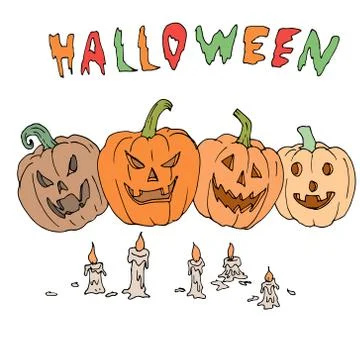 Vector seamless pattern for Halloween. Pumpkin, ghost, candles and other items 스톡 일러스트