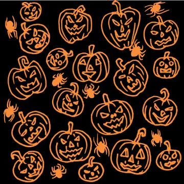 Vector seamless pattern for Halloween. Pumpkin, spiders and other items on Stock Illustration