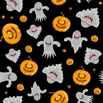 Vector seamless pattern for Halloween. Pumpkin, ghost and spider Illustrazione stock