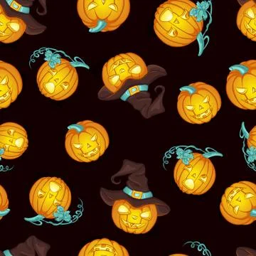 Vector seamless pattern with Halloween pumpkins Stock Illustration