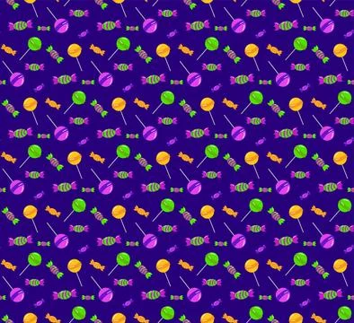 Vector seamless pattern for Halloween with traditional treats sweets, candies Stock Illustration