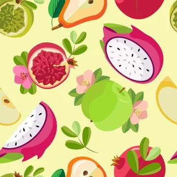 Vector seamless pattern of halves of exotic fruits Illustrazione stock