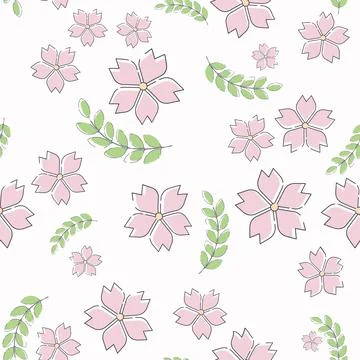Vector seamless pattern with hand drawing wild flowers, floral elements. Stock Illustration