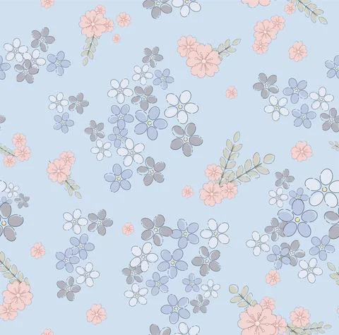 Vector seamless pattern with hand drawing wild flowers, floral elements. Stock Illustration