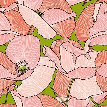 Vector seamless pattern with hand drawing wild flowers, colorful botanical .. Stock Illustration