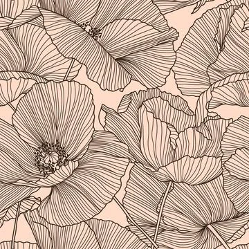 Vector seamless pattern with hand drawing wild flowers, colorful botanical .. Stock Illustration