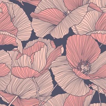 Vector seamless pattern with hand drawing wild flowers, colorful botanical il Stock Illustration