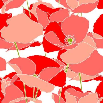 Vector seamless pattern with hand drawing wild red flowers, colorful botani.. Stock Illustration