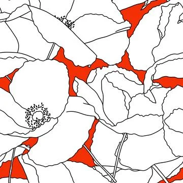 Vector seamless pattern with hand drawing wild flowers, linear botanical il.. Stock Illustration