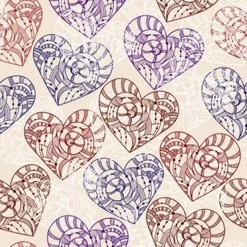 Vector seamless pattern with hand drawn hearts Illustrazione stock