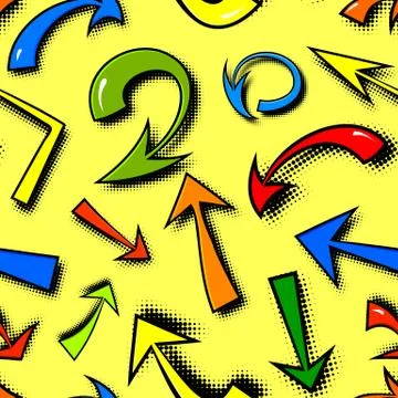 Vector seamless pattern of hand drawn colorful comics arrows Stock Illustration