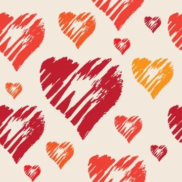 Vector seamless pattern with hand drawn hearts Stock Illustration