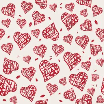 Vector seamless pattern with hand drawn red hearts Stock Illustration