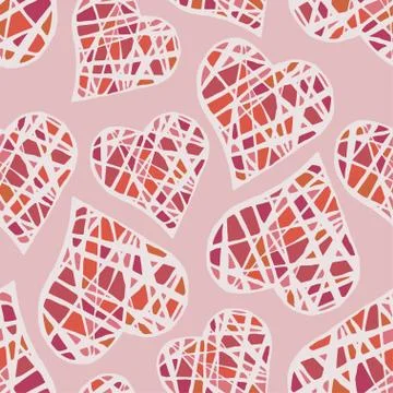 Vector seamless pattern with hand drawn colorful hearts Stock Illustration