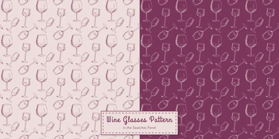 Vector seamless pattern with hand-drawn wine glasses in sketch s Stock Illustration