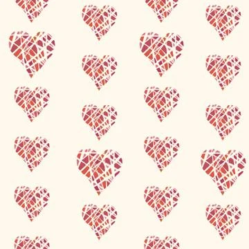 Vector seamless pattern with hand drawn red hearts Stock Illustration