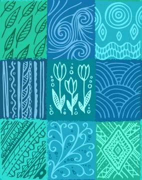 Vector seamless pattern, hand drawn patchwork 스톡 일러스트
