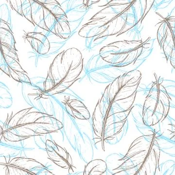 Vector seamless pattern of hand drawn feather. Ink feather vinta Illustrazione stock