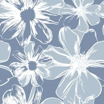 Vector seamless pattern with hand-drawn ink flowers Stock Illustration
