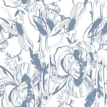 Vector seamless pattern with hand-drawn ink flowers Stock Illustration