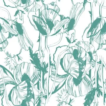 Vector seamless pattern with hand-drawn ink flowers Stock Illustration