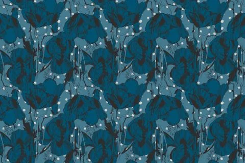 Vector seamless pattern with hand-drawn ink flowers Stock Illustration