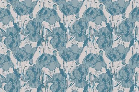 Vector seamless pattern with hand-drawn ink flowers Stock Illustration