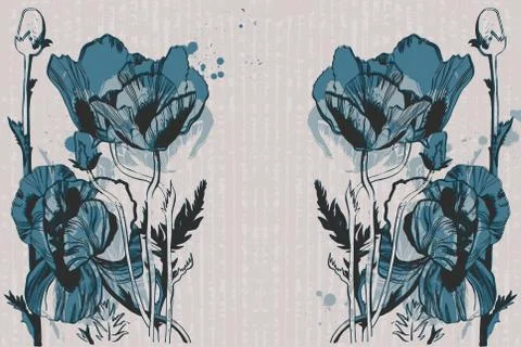 Vector seamless pattern with hand-drawn ink flowers Stock Illustration