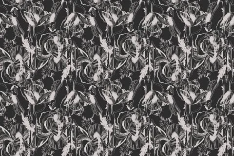 Vector seamless pattern with hand-drawn ink flowers Stock Illustration