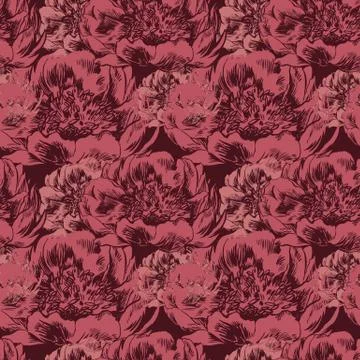 Vector seamless pattern with hand-drawn ink Poppy flowers Stock Illustration