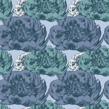 Vector seamless pattern with hand-drawn ink Poppy flowers Stock Illustration
