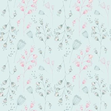 Vector seamless pattern with hand-drawn ink flowers Stock Illustration