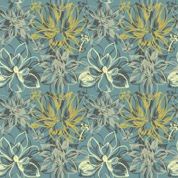 Vector seamless pattern with hand-drawn ink flowers Stock Illustration