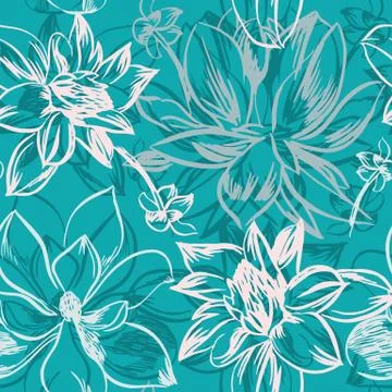 Vector seamless pattern with hand-drawn ink flowers Stock Illustration