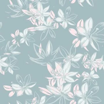 Vector seamless pattern with hand-drawn ink flowers Stock Illustration