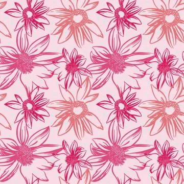 Vector seamless pattern with hand-drawn ink flowers Stock Illustration