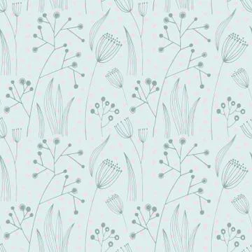 Vector seamless pattern with hand-drawn ink flowers Stock Illustration