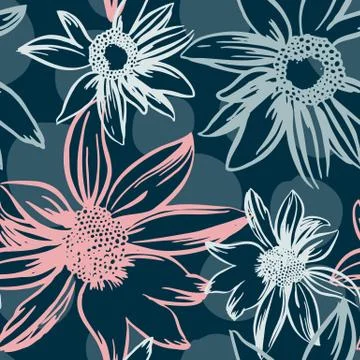 Vector seamless pattern with hand-drawn ink flowers Stock Illustration