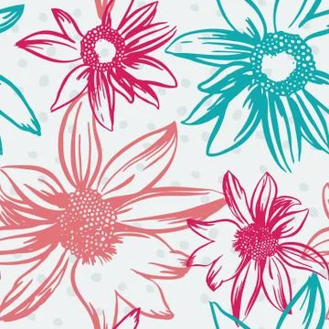 Vector seamless pattern with hand-drawn ink flowers Illustrazione stock