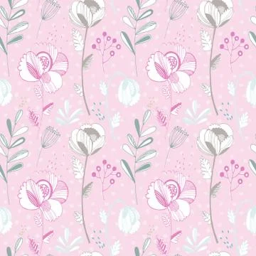 Vector seamless pattern with hand-drawn ink flowers Illustrazione stock