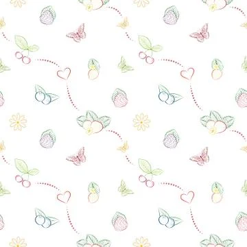 Vector seamless pattern with hand drawn berries Stock Illustration
