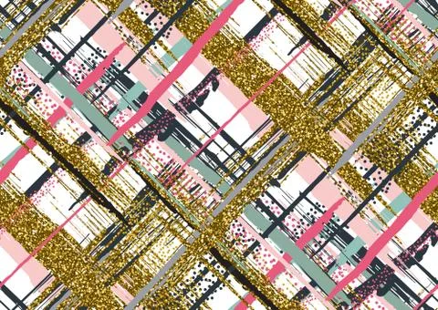 Vector seamless pattern with hand drawn gold glitter textured brush strokes 스톡 일러스트