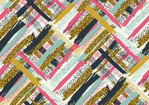 Vector seamless pattern with hand drawn gold glitter textured brush strokes Stock Illustration