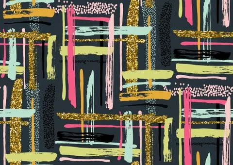 Vector seamless pattern with hand drawn gold glitter textured brush strokes Stock Illustration