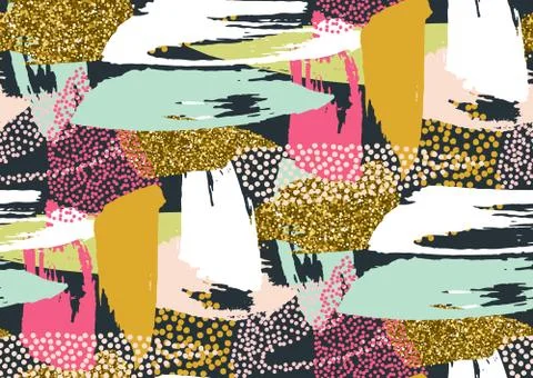 Vector seamless pattern with hand drawn gold glitter textured brush strokes Stock Illustration