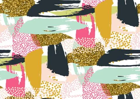 Vector seamless pattern with hand drawn gold glitter textured brush strokes 스톡 일러스트